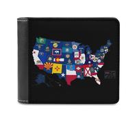 Flag Map of U.S. States and Territories Printed Wallets Bifold Wallet Change Cash Bag with Multiple Card Slots for Men and Women