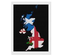 Flag Map of United Kingdom Diamond 5D Painting Kits for Adult Beginners Round Full Drill DIY Wall Art Craft Decor Gift 12"x16"