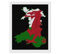 Flag Map of Wales Diamond Painting Kits for Adults Full Round Dril Diamond Art for Home Wall Decor 16"x20"