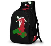 Flag Map of Wales Large Pocket Backpack Laptop Casual Daypack Lightweight Bag for Camping Work