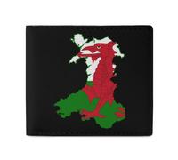 Flag Map of Wales Leather Bifold Wallet for Men Slim Card Cases with 2 Slots Minimalist Coin Purs