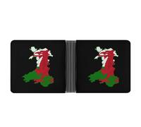 Flag Map of Wales Leather Bifold Wallet for Men Slim Card Cases with 6 Slots Minimalist Coin Purse