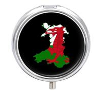 Flag Map of Wales Small Pill Organizer for Travel Portable Mini Pills Box with 3 Compartments Round Medicine Case Container