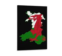Flag Map of Wales Wall Art Paintings On Canvas Framed Painting for Living Room Vertical Modern Home Decor 08x12inch(20x30cm)