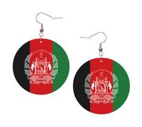 Flag Of Afghanistan Printed Round Earrings For Women, 1 Pair Lightweight Leather Pierced Earrings Set Trendy Jewelry Gifts For Women Girls