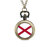 Flag of Alabama Vintage Pocket Watch with Chain Classic Numerals White Dial