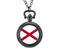 Flag of Alabama Vintage Pocket Watch with Chain Classic Numerals White Dial
