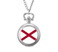 Flag of Alabama Vintage Pocket Watch with Chain Classic Numerals White Dial