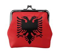 Flag of Albania Leather Kiss Lock Coin Purse-Small Mini Wallet for Women