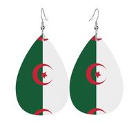 Flag of Algeria Leather Earring. Stylish teardrop shape, perfect for women, and a great decorative choice for parties and holidays.