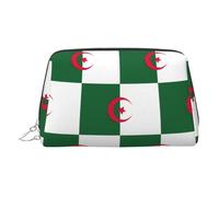 Flag of Algeria Toiletry Cosmetics Bag, Portable Travel Cosmetic Makeup Bag,PVC Leather,with Compartments