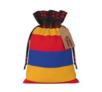 Flag Of Armenia Print Festive Plaid Gift Bag, Candy Bag, Drawstring Burlap Pouch For Holiday Presents Favor-M