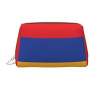 Flag of Armenia Zipper Closure Leather Portable Waterproof Cosmetic Bag for Home Travel to Organize Toiletries Sundries