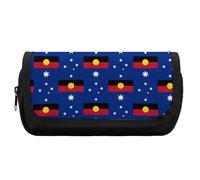 Flag of Australia with Aboriginal Cute Double Pencil Case Large Capacity Portable Pen Pouch with Zippered