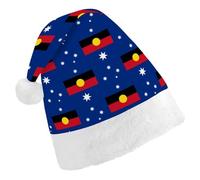Flag of Australia with Aboriginal Fashion Christmas Hat Soft Breathable Xmas Beanie Santa Headwear for New Year Party