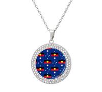 Flag of Australia with Aboriginal Fashion Diamond Round Pendant Necklace Multicolored Necklaces Gift for Wife Mother Girlfriend