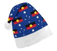 Flag of Australia with Aboriginal Trendy Christmas Hat Soft Breathable Xmas Beanie Santa Headwear for New Year Party