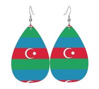 Flag of Azerbaijan Leather Earring Pairs Teardrop Faux Leather Earrings Set for Women Lightweight Leather Dangle Drop Earrings.