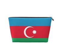 Flag of Azerbaijan Leather Travel Makeup Bag-Waterproof Cosmetic Pouch