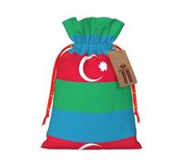 Flag Of Azerbaijan Print Christmas Burlap Gift Bag With Drawstring, Present Small Favor Pouch For Birthday Parties-S Size