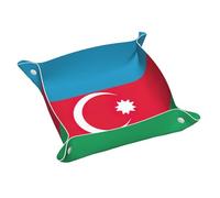 Flag Of Azerbaijan Print Leather Valet Tray For Women,Travel Organizer, Trinket Jewelry Cosmetic Organizer Tray
