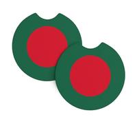 Flag of Bangladesh Print Car Cup Holder Coasters - 2 Pack Anti Slip Drink Insert Pad with A Finger Notch,for Women Men