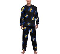 Flag of Barbados. Mens Pyjama Set Soft Long Sleeve Sleepwear Lounge Set Pjs