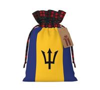 Flag of Barbados Print Christmas Drawstring Bags Snack Wrap, Reusable Holiday Treat Sacks for Presents M