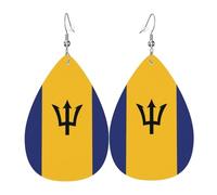 Flag of Barbados Print Leather Teardrop Earrings, Lightweight Dangle Earrings, Trendy Statement Jewelry for Women, One Size, Leather, No Gemstone