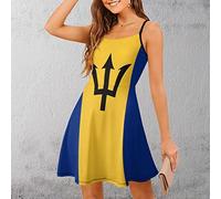 Flag of Barbados Summer Mini Dress Sleeveless Sling Beach Swing Sundress for Women