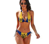 Flag of Barbados Two Piece Halter String Triangle Bikini Sets Sexy Tankini Swimsuit for Women