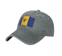 Flag of Barbados Washed Cowboy Baseball Cap for Adults - Stylish and Breathable Hat with Adjustable Strap, Gray, One size