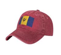 Flag of Barbados Washed Cowboy Baseball Cap for Adults - Stylish and Breathable Hat with Adjustable Strap, Red, One size