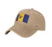 Flag of Barbados Washed Cowboy Baseball Cap for Adults - Stylish and Breathable Hat with Adjustable Strap, Natural, One size