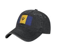 Flag of Barbados Washed Cowboy Baseball Cap for Adults - Stylish and Breathable Hat with Adjustable Strap, Black, One size