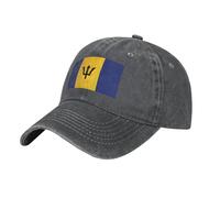 Flag of Barbados Washed Cowboy Baseball Cap for Adults - Stylish and Breathable Hat with Adjustable Strap, Deep Heather, One size