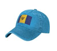 Flag of Barbados Washed Cowboy Baseball Cap for Adults - Stylish and Breathable Hat with Adjustable Strap, Blue, One size