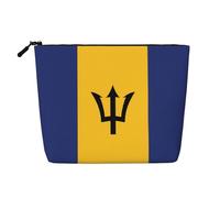 Flag of Barbados Water-Resistant Faux Linen Single-Layer Makeup Bag with Zipper Closure for Your Daily or Travel Needs