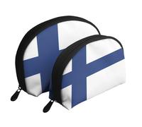 Flag of Belgium Moon Cosmetic Bag, Travel Makeup Pouch, Portable Waterproof Cosmetic Pouch for Girls Women., Finnish Flag, One Size