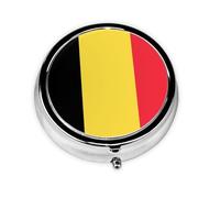 Flag of Belgium This Small, Round Pill Box is a Portable Travel Medicine Organizer with Three compartments for Storing Daily medications.