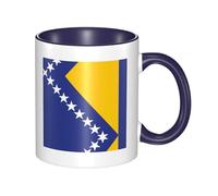 Flag of Bosnia and Herzegovina Coffee Mugs Set Double Color Ceramic Cups 11oz Flat Bottom Stoneware Navy Blue Print Mugs Personalized Gift