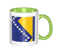 Flag of Bosnia and Herzegovina Coffee Mugs Set Double Color Ceramic Cups 11oz Flat Bottom Stoneware Green Print Mugs Personalized Gift