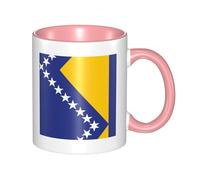 Flag of Bosnia and Herzegovina Coffee Mugs Set Double Color Ceramic Cups 11oz Flat Bottom Stoneware Pink Print Mugs Personalized Gift