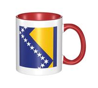 Flag of Bosnia and Herzegovina Coffee Mugs Set Double Color Ceramic Cups 11oz Flat Bottom Stoneware Red Print Mugs Personalized Gift