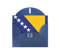 Flag Of Bosnia And Herzegovina Horizontal Holiday Card With Blue Heart Shaped Envelope And Write Various Holiday Greetings