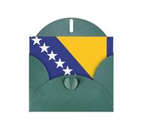 Flag Of Bosnia And Herzegovina Horizontal Holiday Card With Dark Green Heart Shaped Envelope And Write Various Holiday Greetings