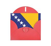 Flag Of Bosnia And Herzegovina Horizontal Holiday Card With Red Heart Shaped Envelope And Write Various Holiday Greetings