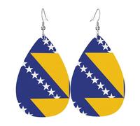Flag of Bosnia and Herzegovina Leather Earring Pairs Teardrop Faux Leather Earrings Set for Women Lightweight Leather Dangle Drop Earrings.