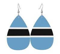 Flag of Botswana Teardrop-shaped leather earrings, clothing decoration, suitable for festival parties, holidays and daily life