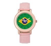 Flag of Brazil Women's Wrist Watch Easy Reader with Leather Strap Analog Display Wonderful Ladies Gifts